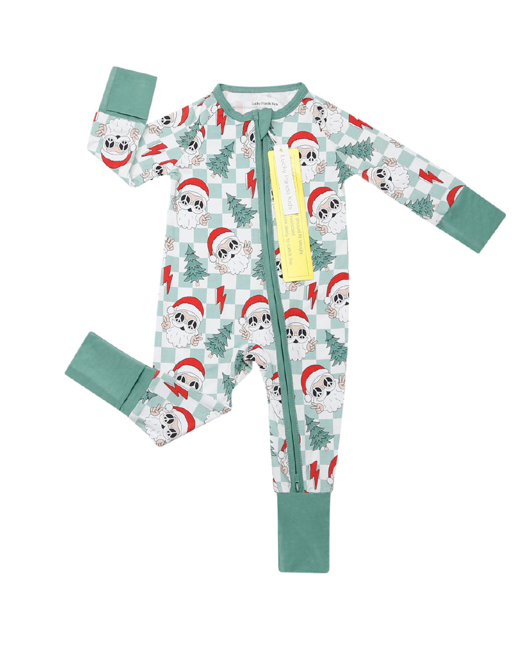 santa baby pajamas, christmas baby pajamas, christmas sleeper toddler, checkered santa bamboo romper, zip sleepie