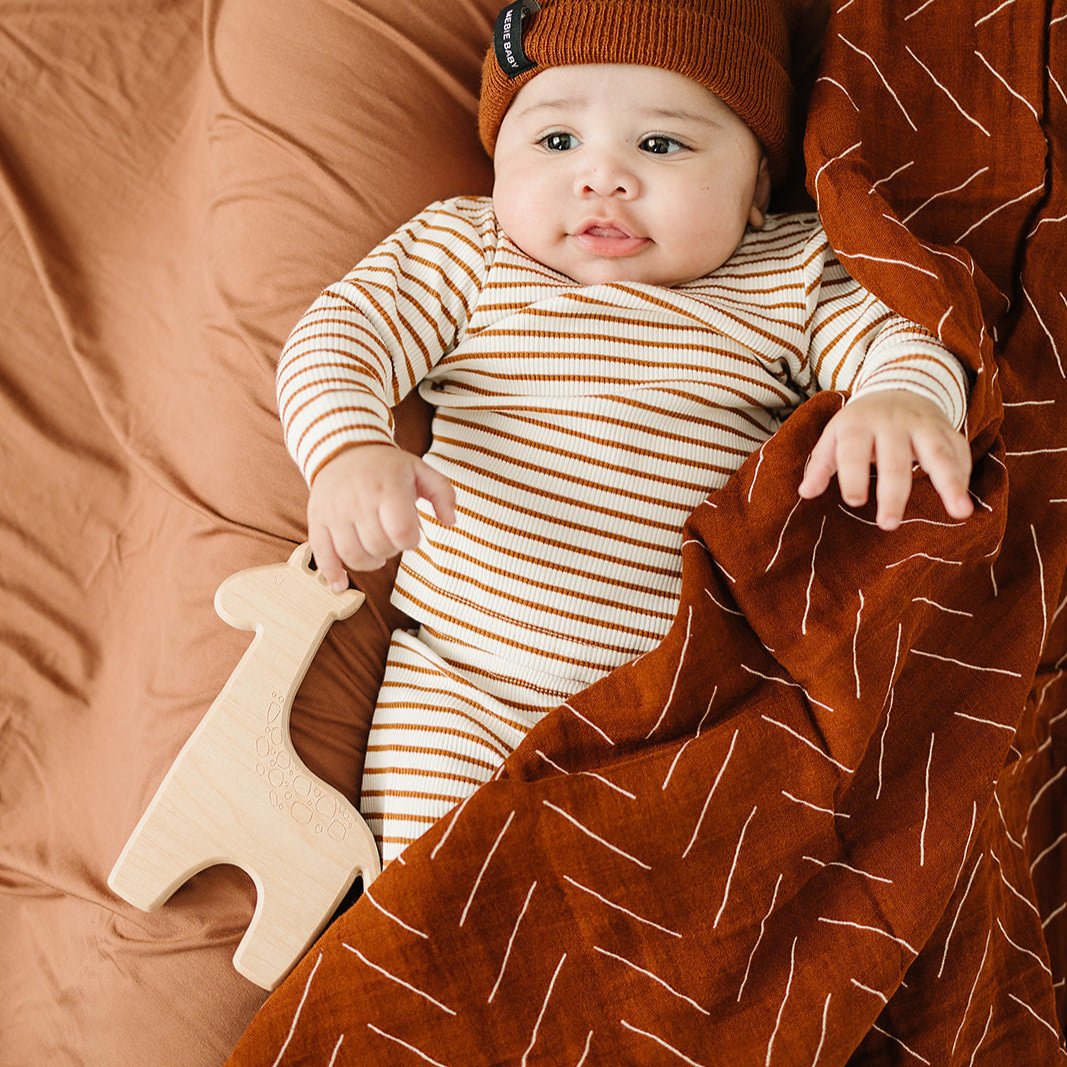 Muslin Swaddle Blanket Rust Mudcloth – Dolly Lana - Main Image