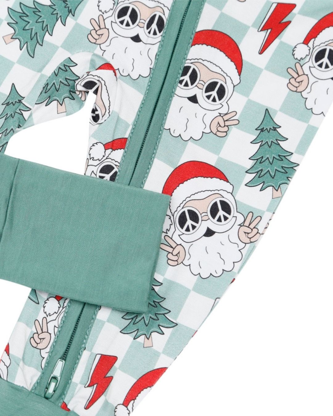 santa baby pajamas, christmas baby pajamas, christmas sleeper toddler, checkered santa bamboo romper, zip sleepie