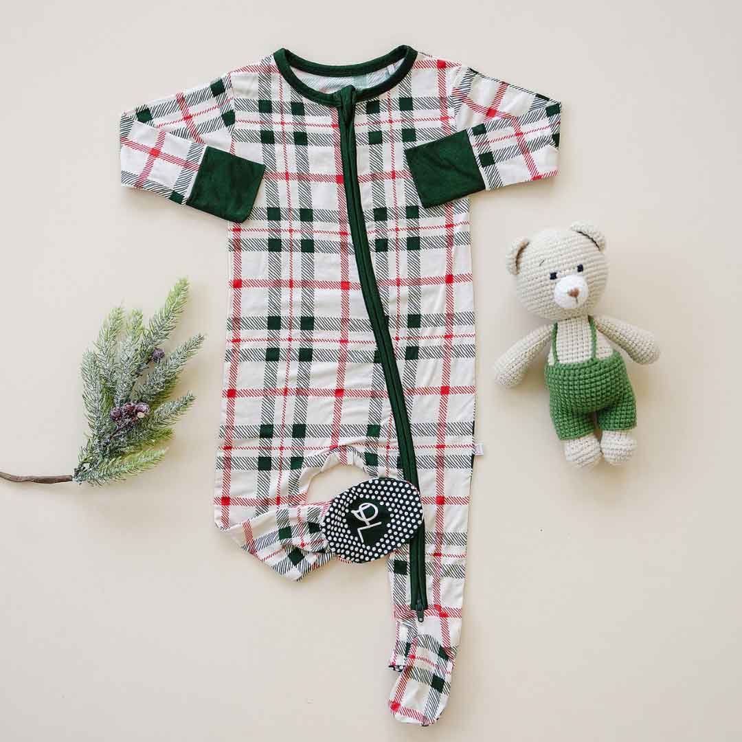 Zippered Footie | Christmas Plaid