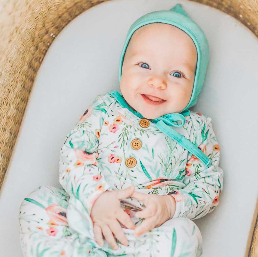 Knotted Baby Gown & Bonnet | Floral Kiss