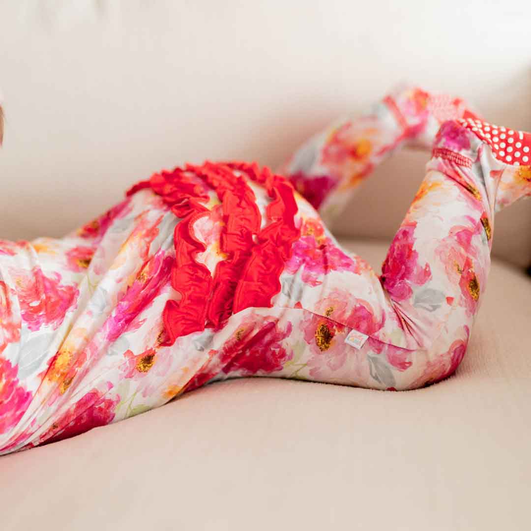 Zippered Footie in Pink Peony
