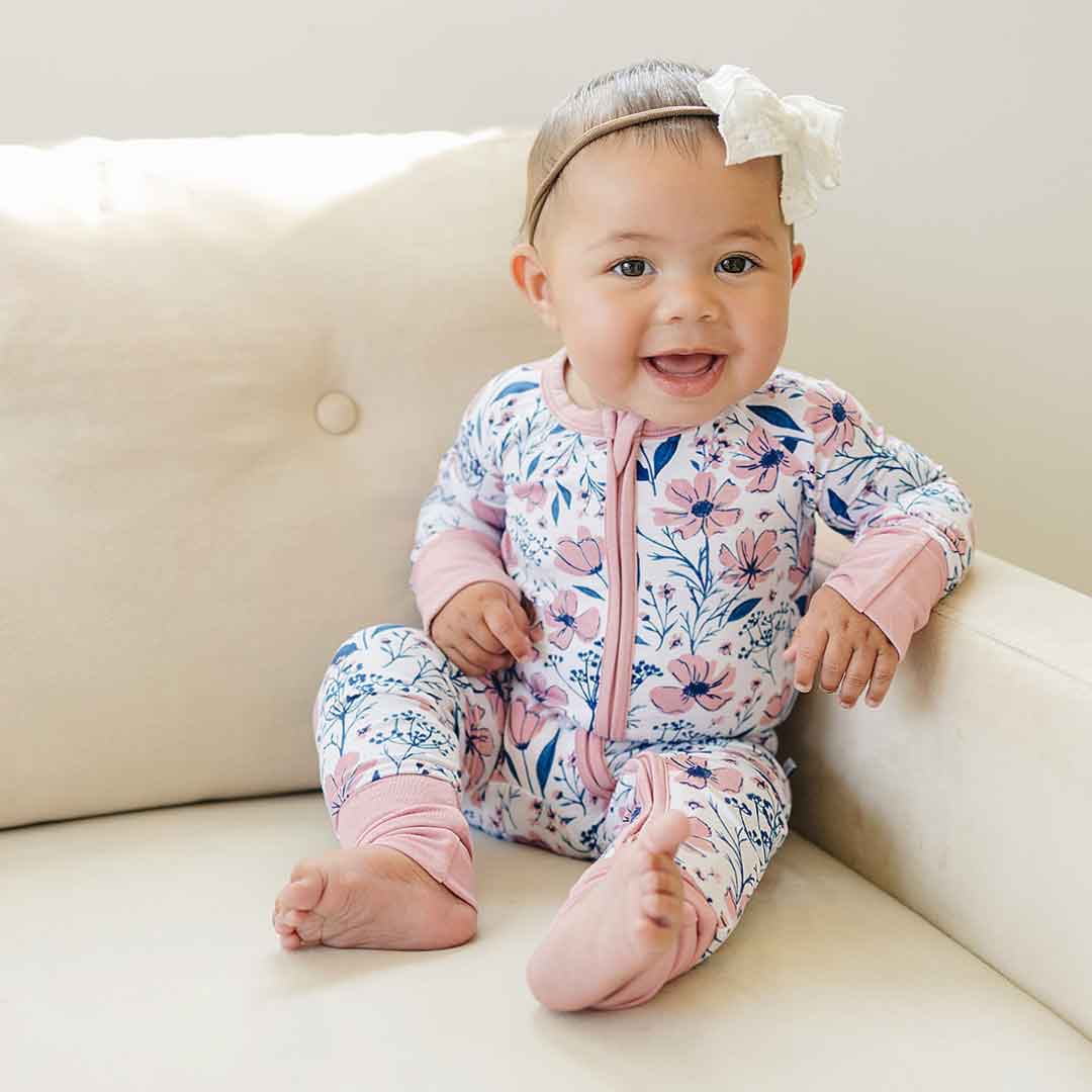 ciel de bébé hana picot lace suit Bamboo Zip Romper by Dolly Lana | Blue Floral