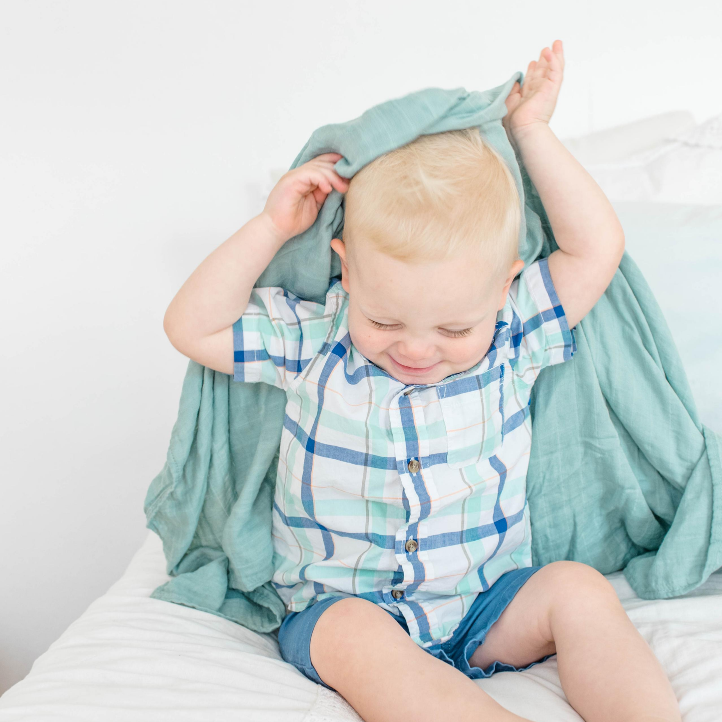 sage muslin swaddle, green boy swaddle, bamboo muslin blanket, lightweight baby swaddle