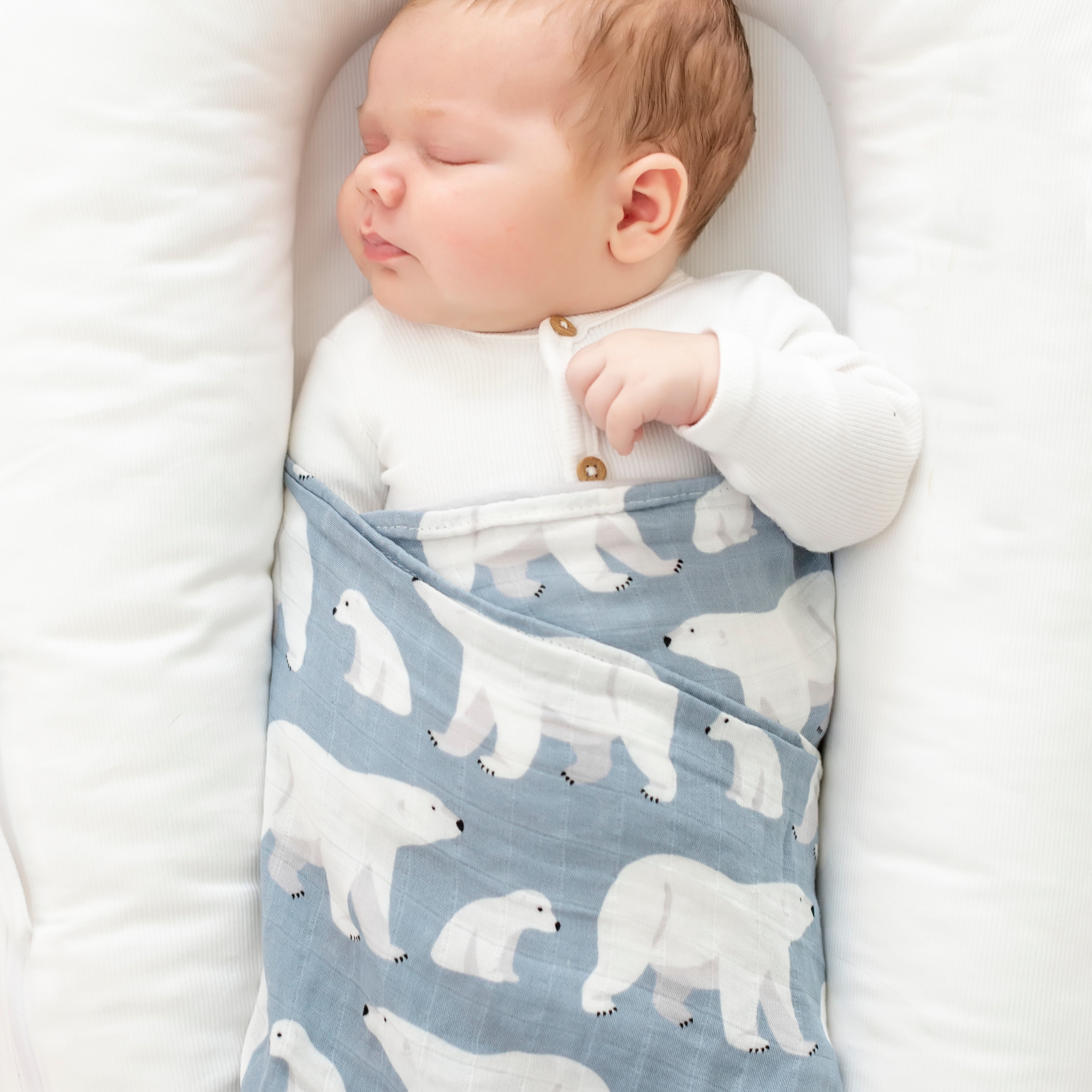 muslin polar bear swaddle, bamboo swaddle blanket, baby boy swaddle, muslin swaddle blankets