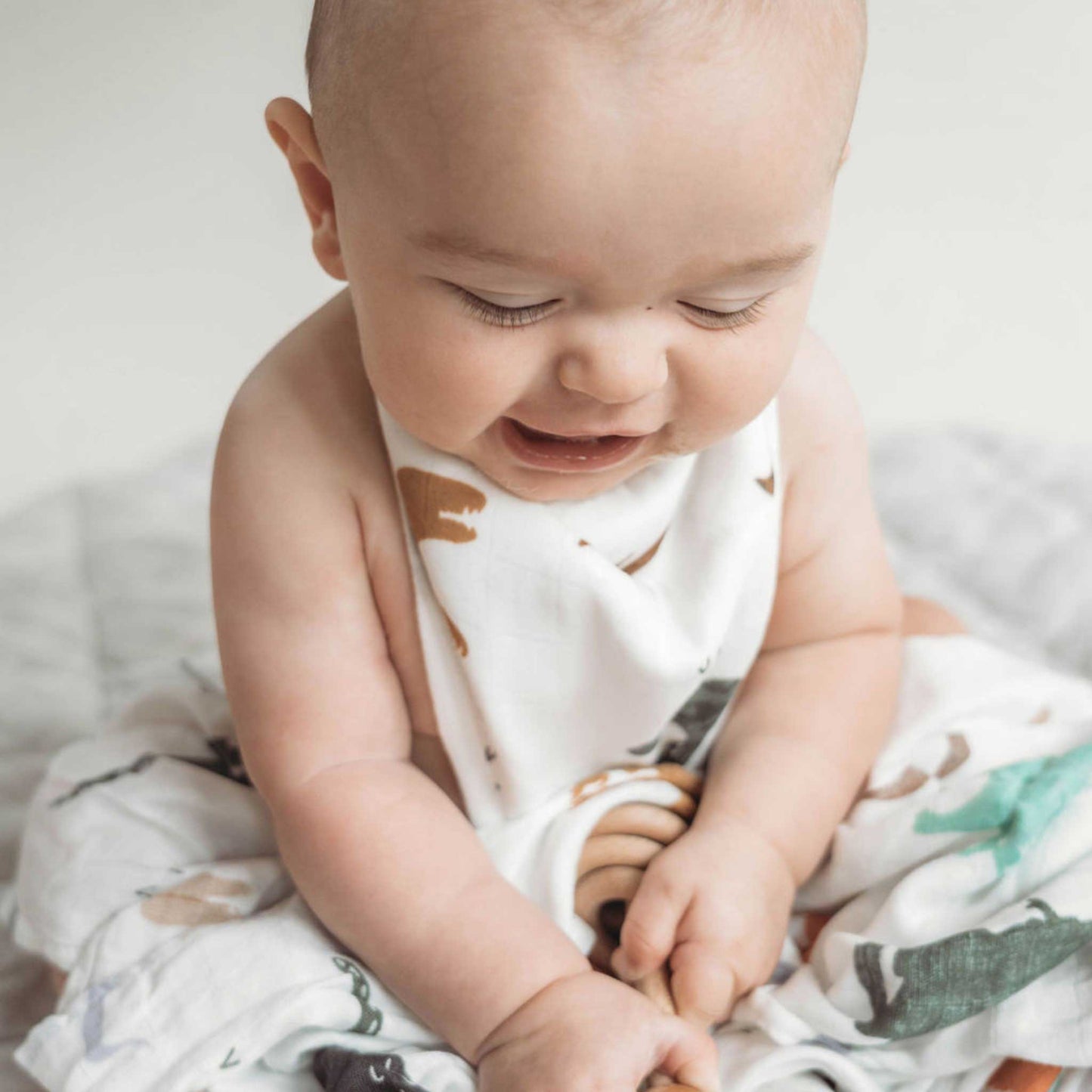 cotton muslin baby bib set, bandana bibs, dinosaur mustard baby bibs