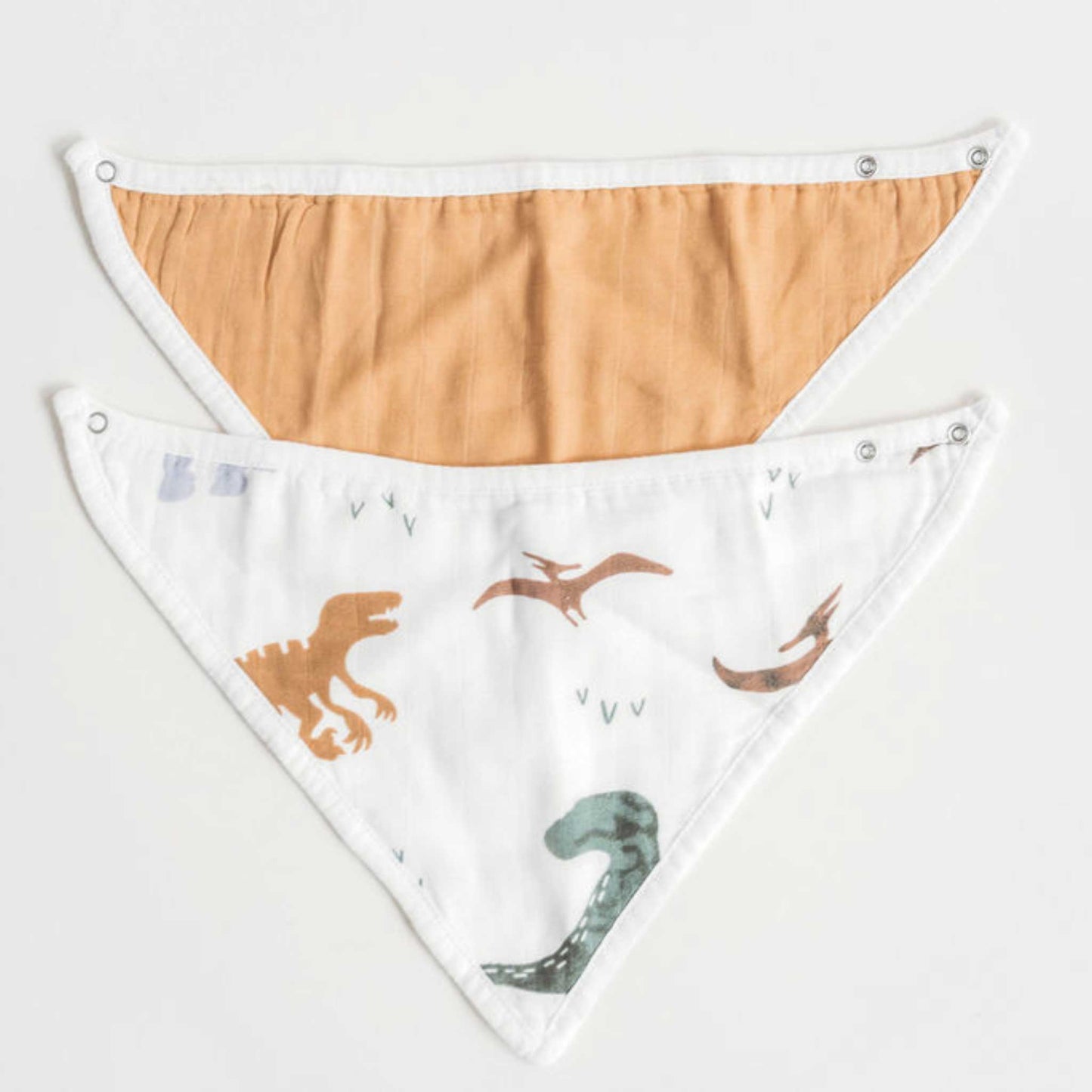 cotton muslin baby bib set, bandana bibs, dinosaur mustard baby bibs