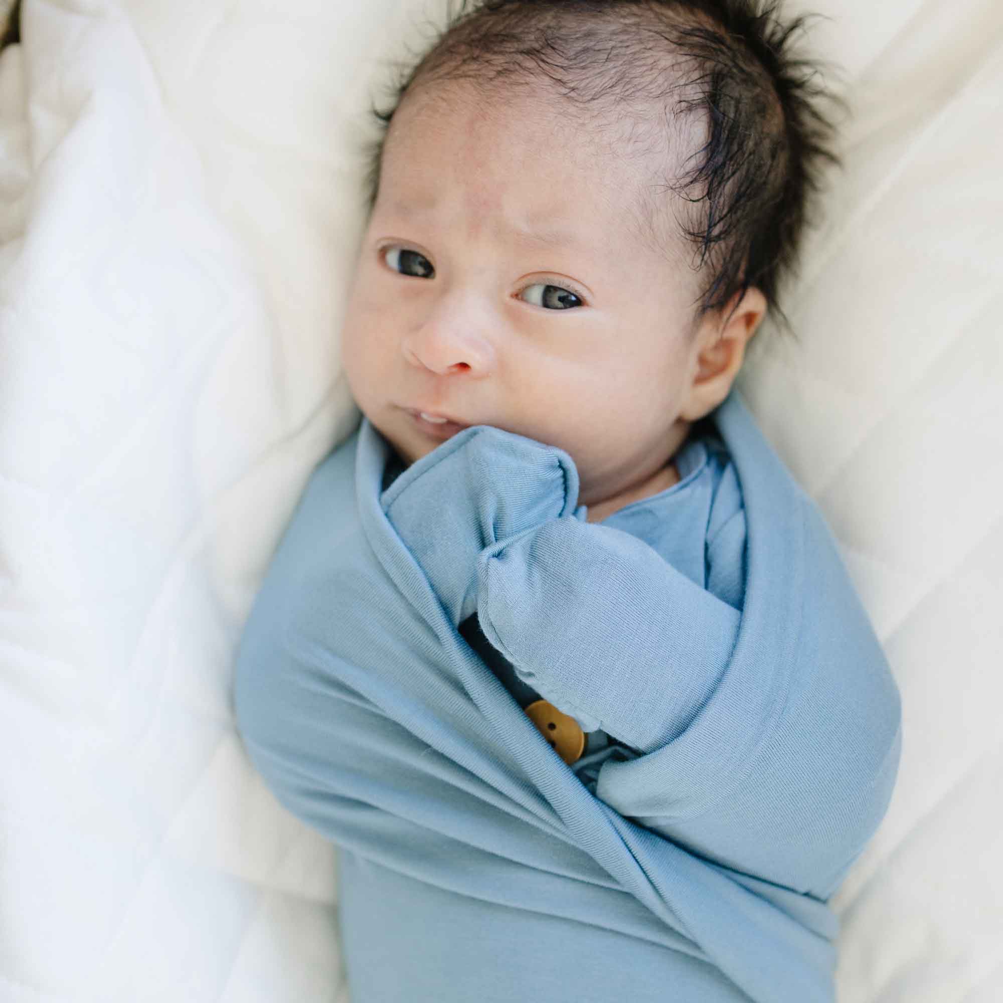 solid blue baby swaddle, swaddling blanket, receiving blanket boy, stretchy swaddle blanket