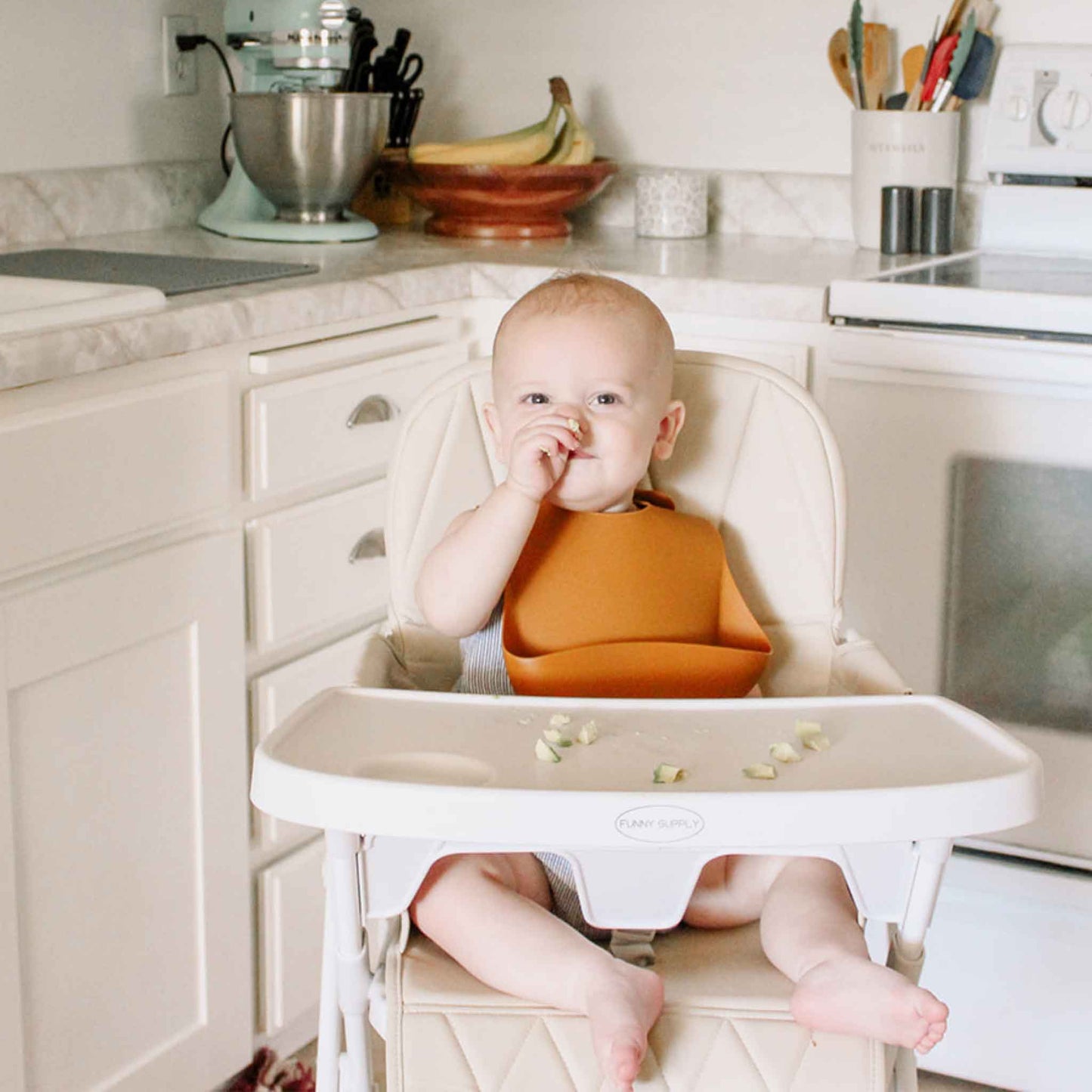silicone feeding bib, bucket bib, toddler bib, wipeable bib, gold bib