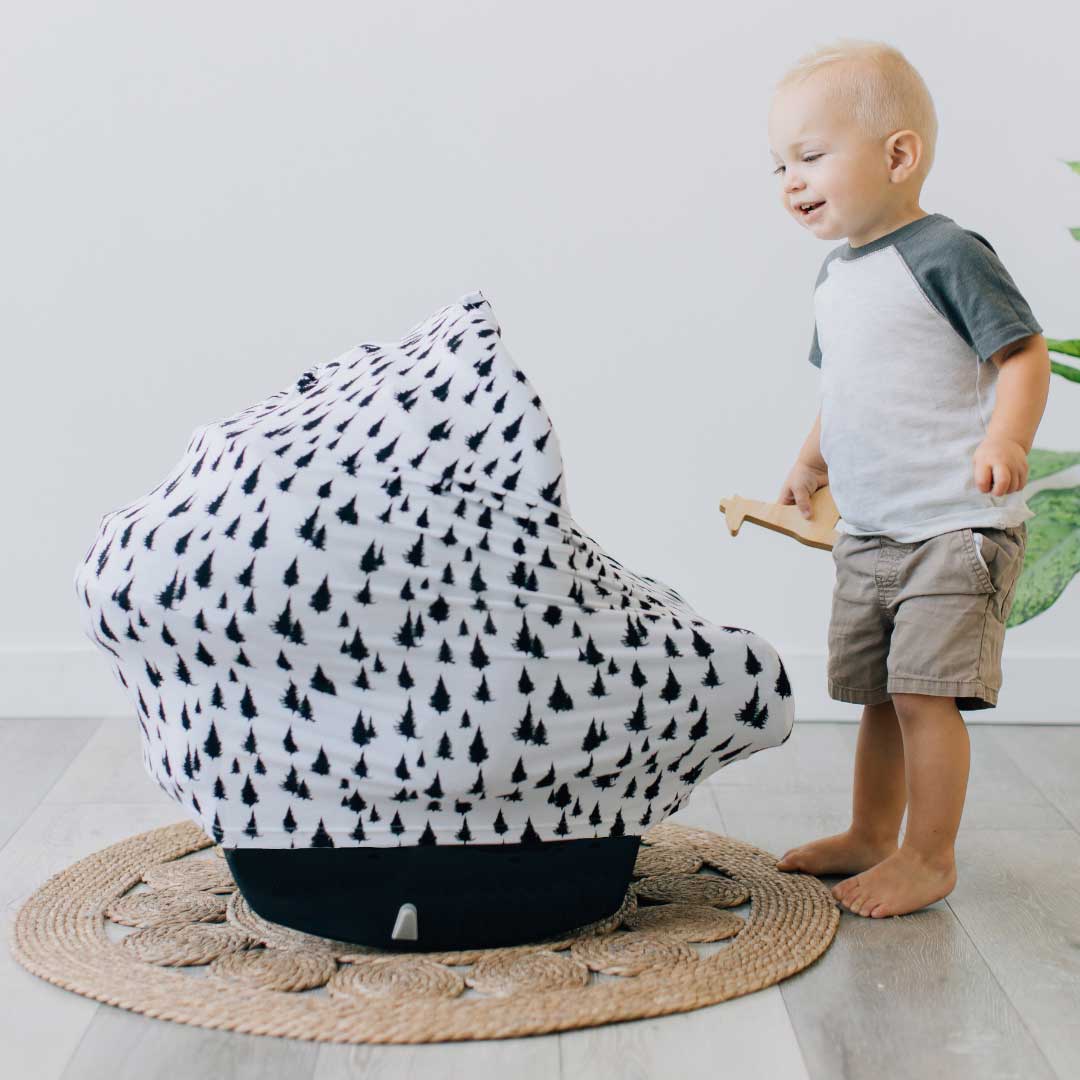 winter pine tree baby cover, multi use cover, car seat canopy, unisex