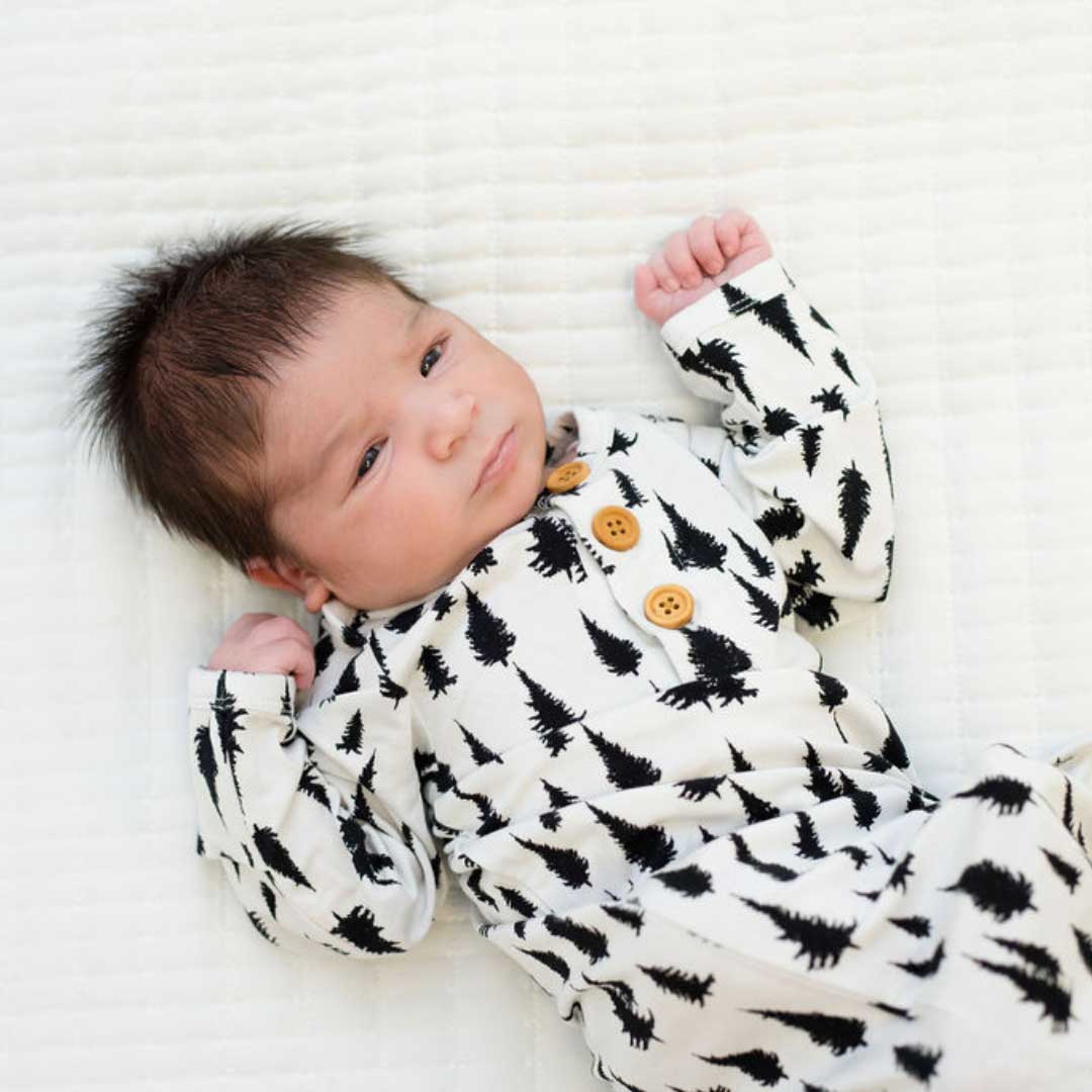 Knotted Baby Gown | Monochrome Pine Tree