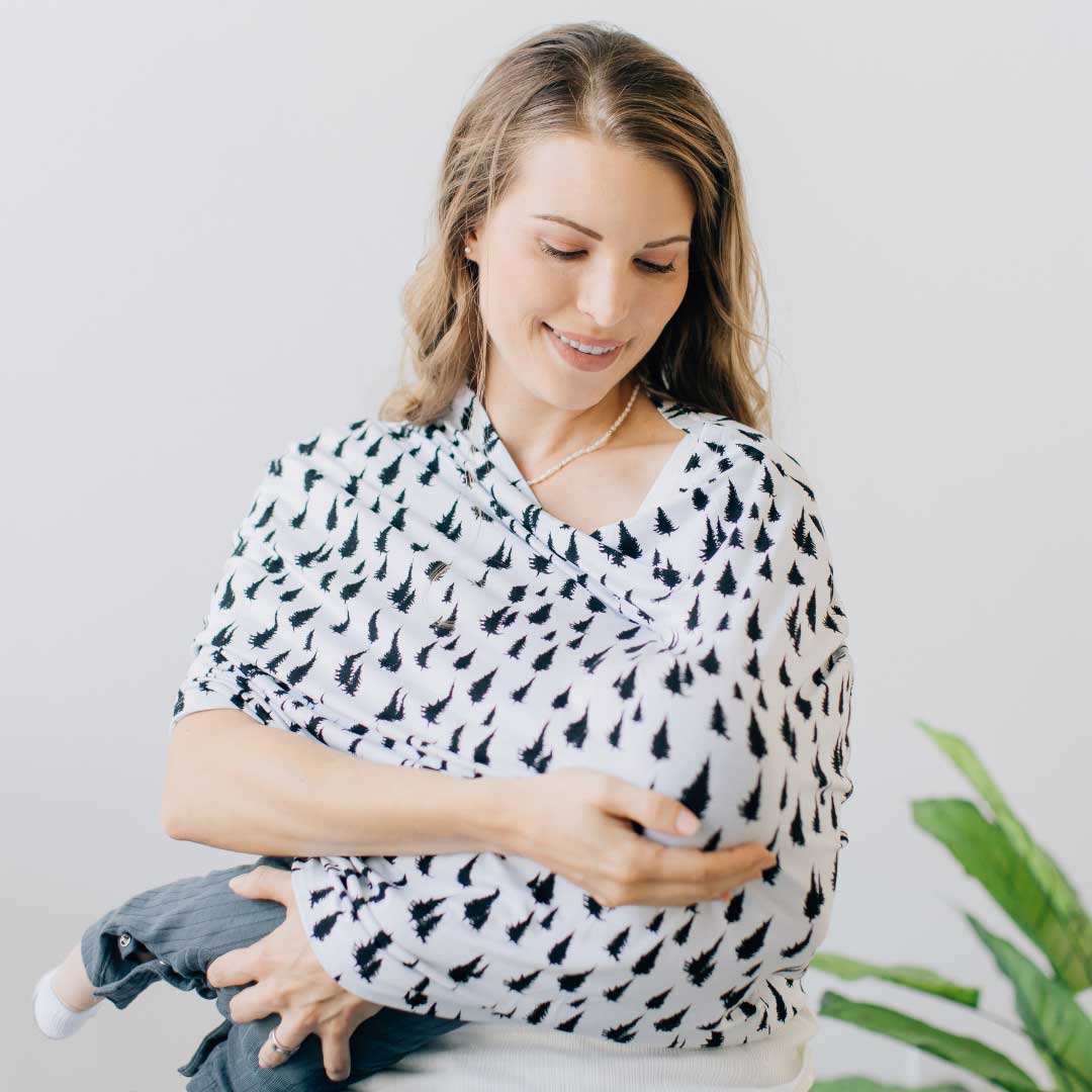 winter pine tree baby cover, multi use cover, car seat canopy, unisex