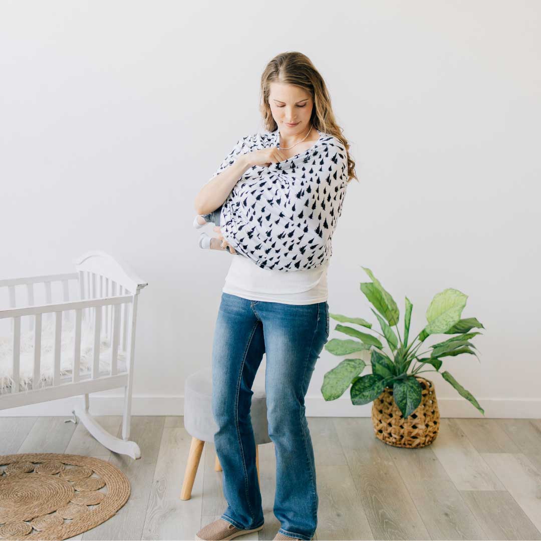 winter pine tree baby cover, multi use cover, car seat canopy, unisex