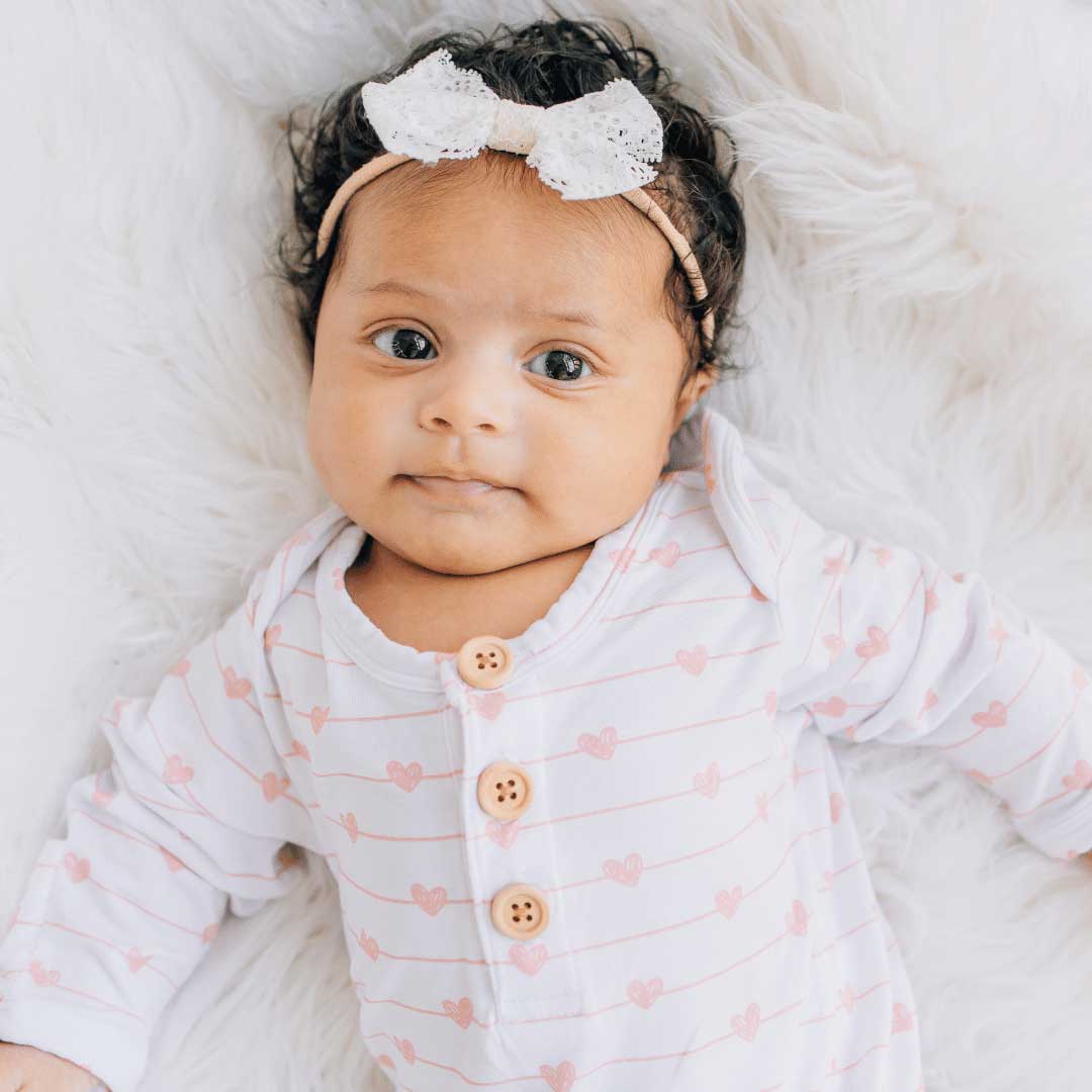 pink heart knotted baby gown, valentine's baby, mermaid infant gown, baby knot gown