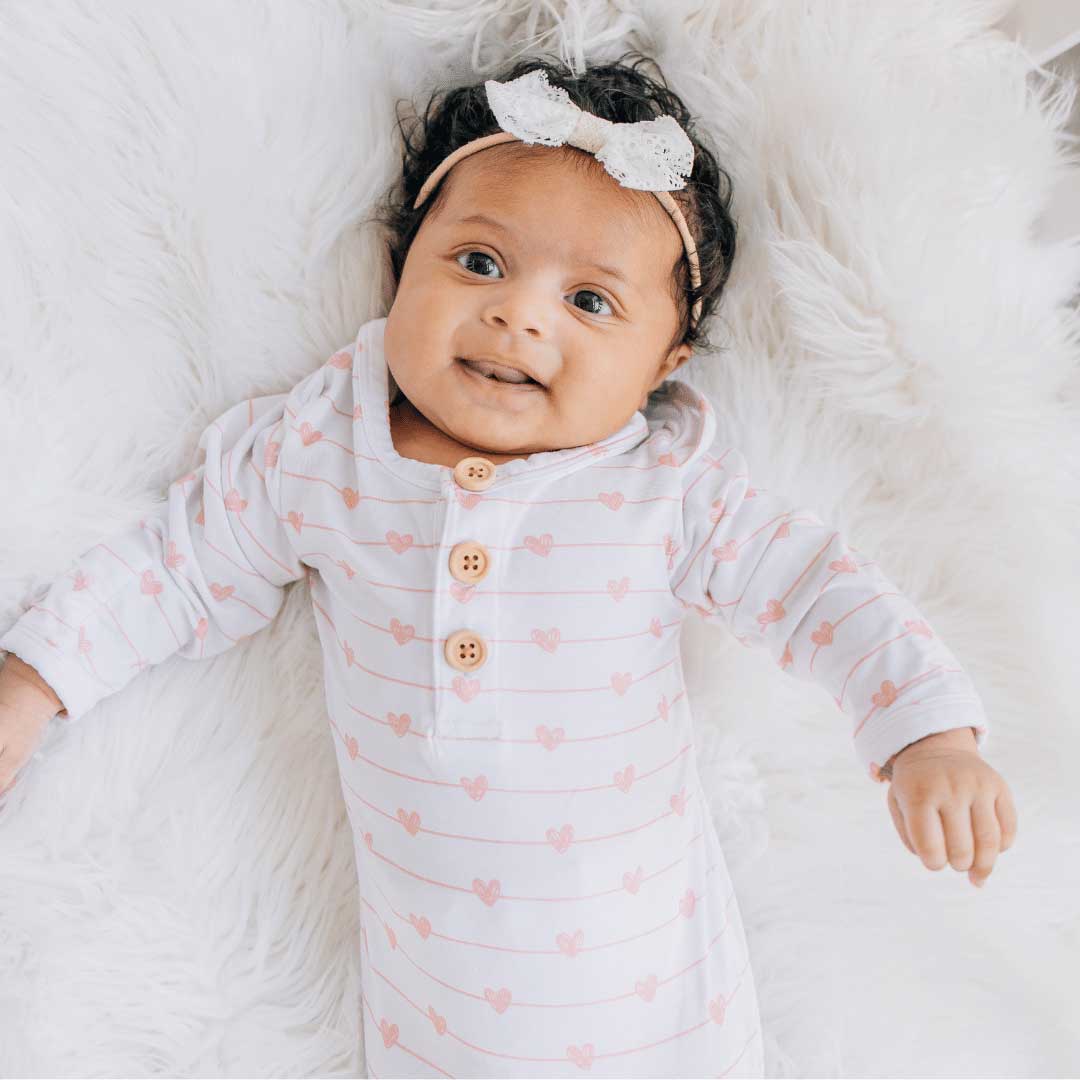 pink heart knotted baby gown, valentine's baby, mermaid infant gown, baby knot gown