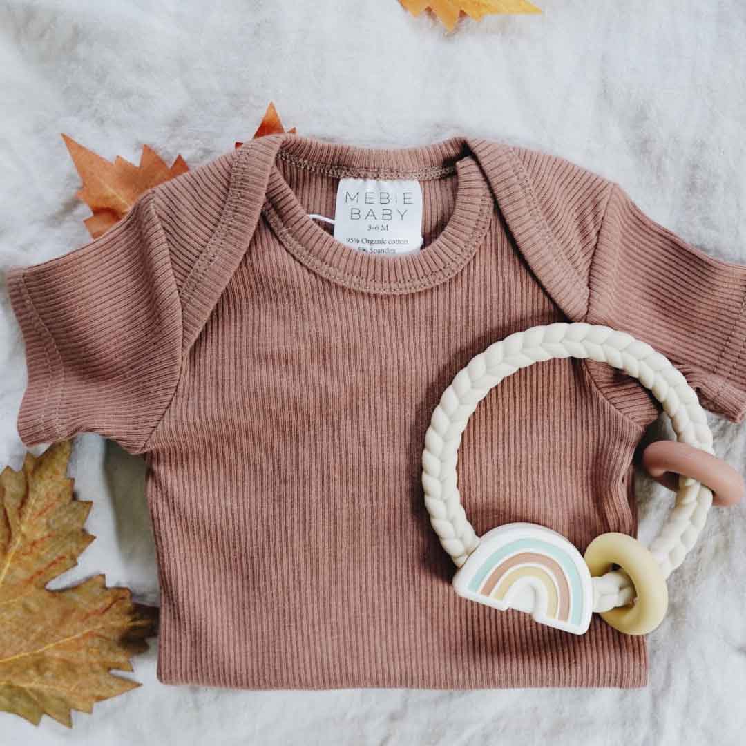 Teething Ring Rattle - Neutral rainbow