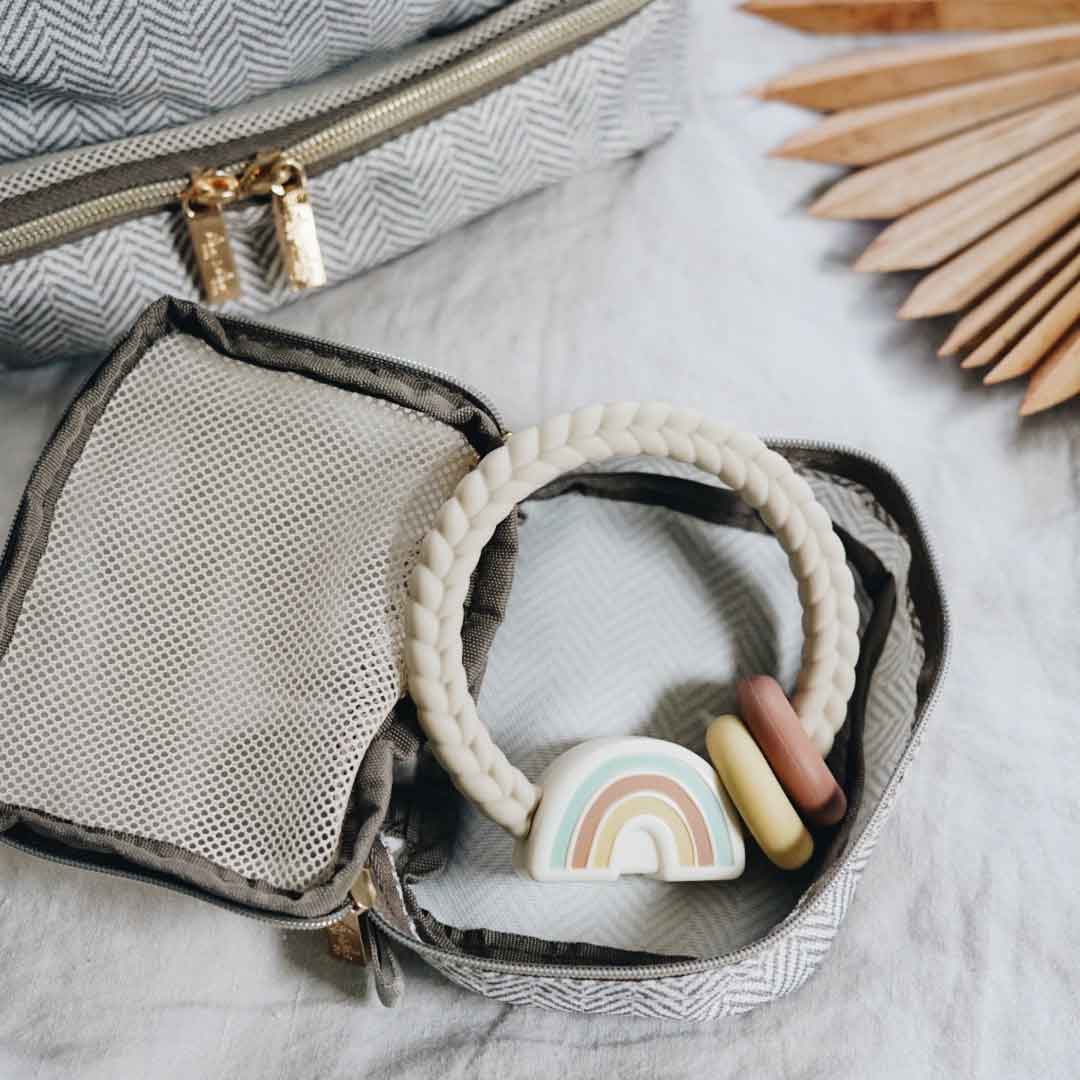 Teething Ring Rattle - Neutral rainbow