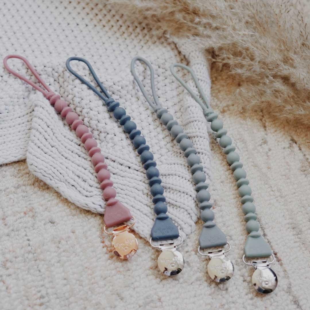 Beaded Pacifier Clip - Storm Gray