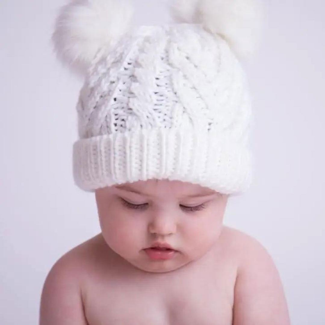 White Fluffy Pom Pom Hat