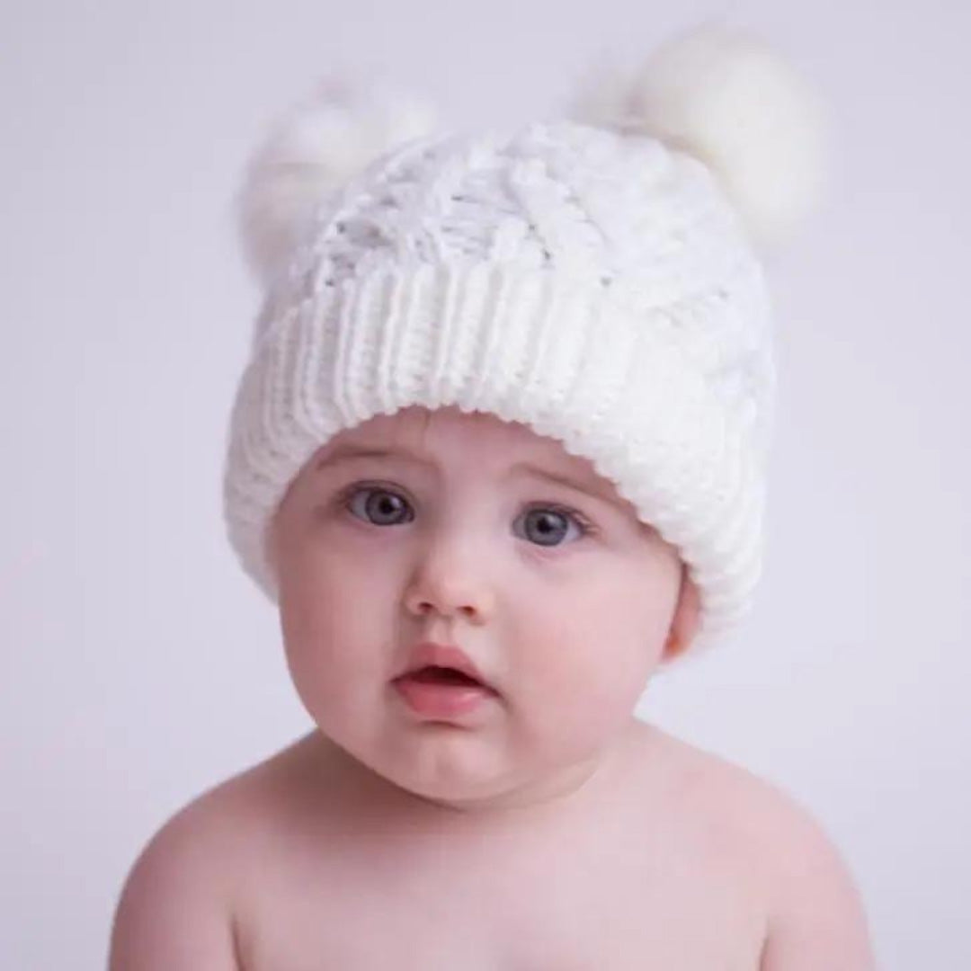 White Fluffy Pom Pom Hat