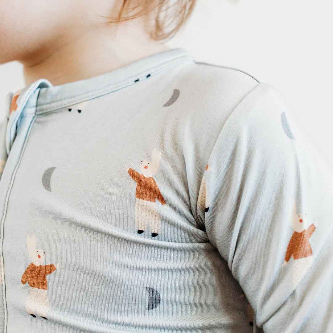 bamboo sleeper footie pajamas with bunnies and moons