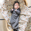 Organic Cotton Ribbed Knot Gown | Charcoal