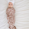 daisy muslin swaddle, bamboo muslin blanket, mebie baby daisy swaddle, mebie blankets, swaddling wrap