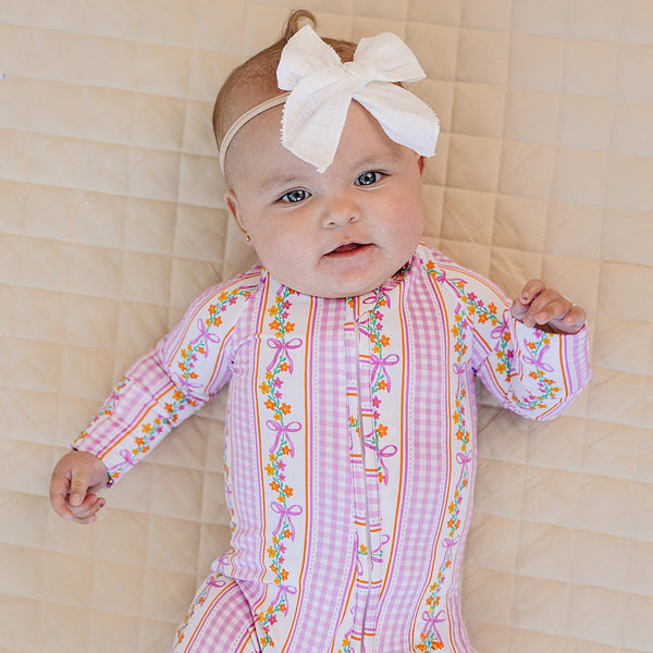 Bamboo Zip Romper | Gingham & Flowers – Dolly Lana