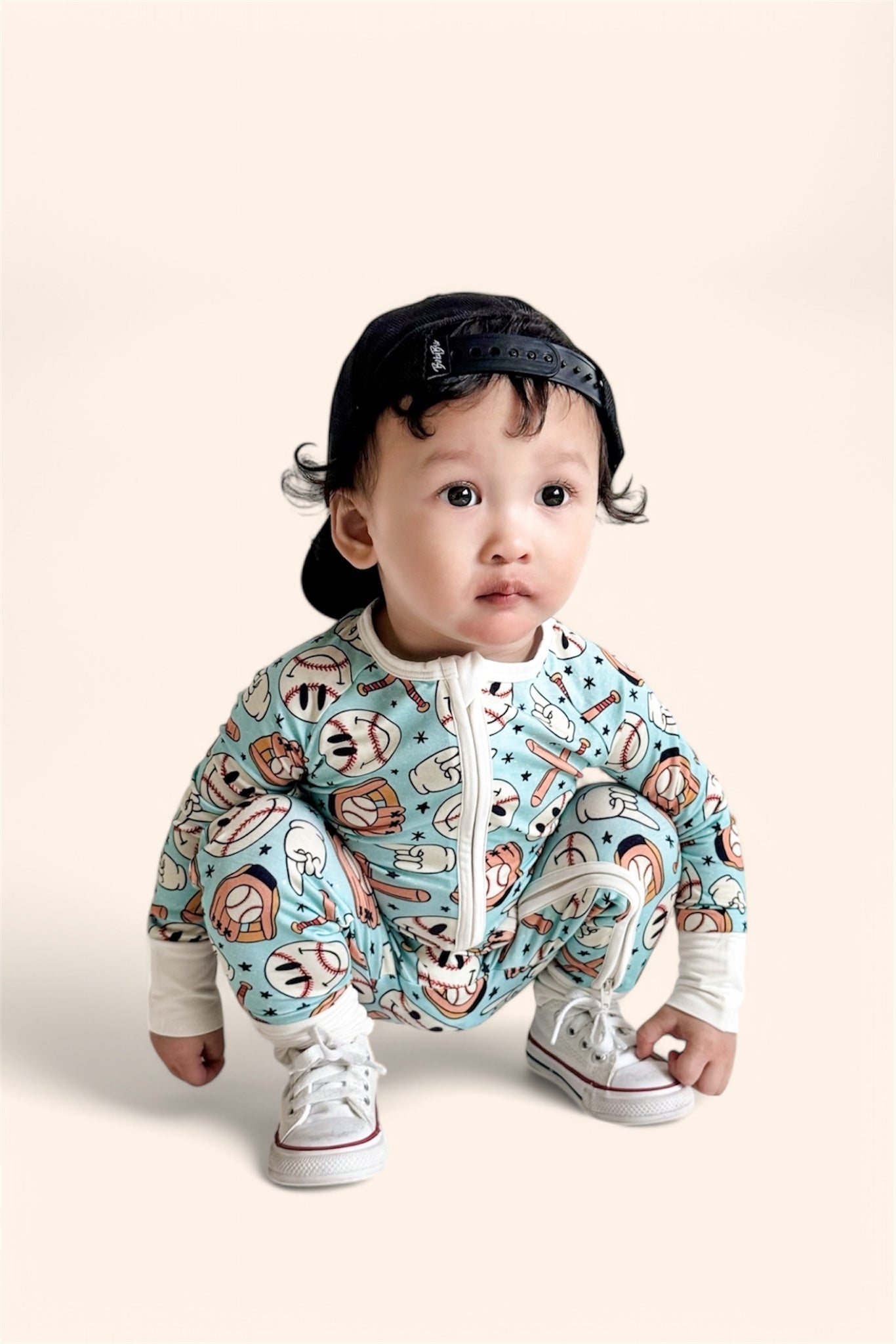 Bamboo Zip Romper | Smiley Baseball
