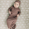 plum baby gown, coming home outfit, knotted gown, baby knot gown, mebie baby gowns, plum baby outfit