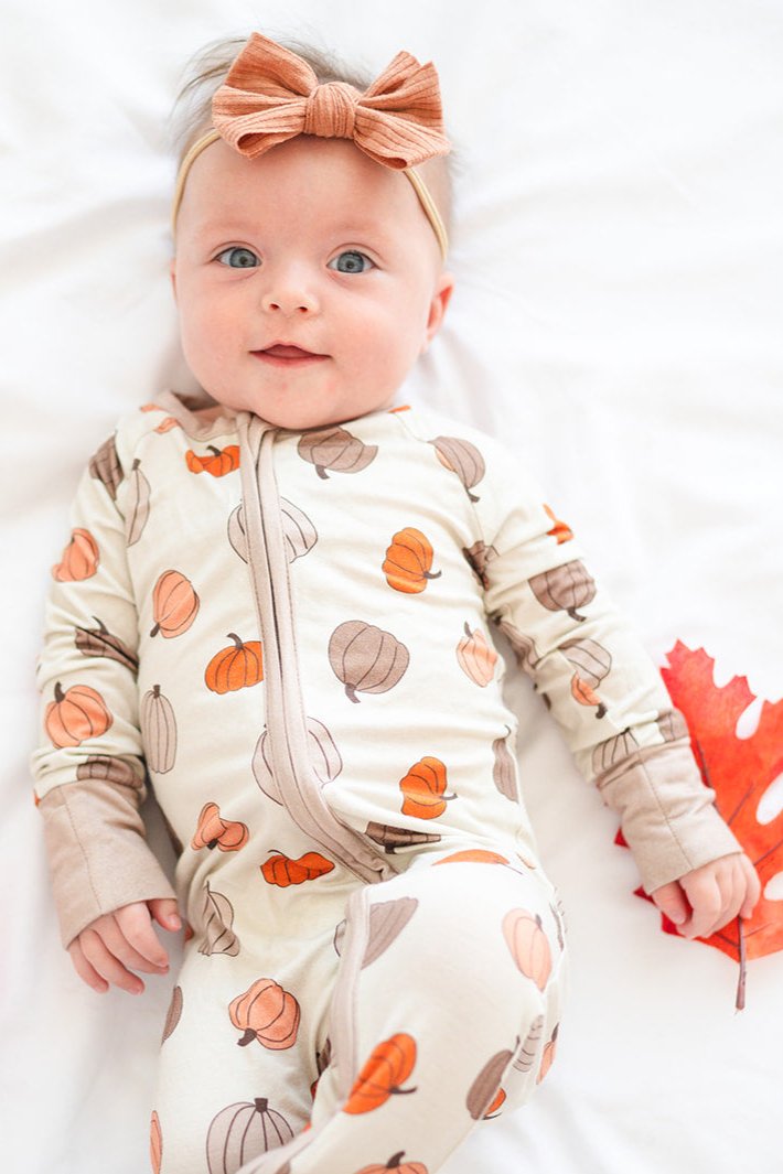 PREORDER - Bamboo Zip Romper | Pumpkins Beige