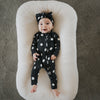 Bamboo Zip Romper | B&W Polka Dot