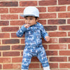 Bamboo Zip Romper | Blue Camo Bolts