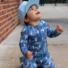 Bamboo Zip Romper | Blue Camo Bolts