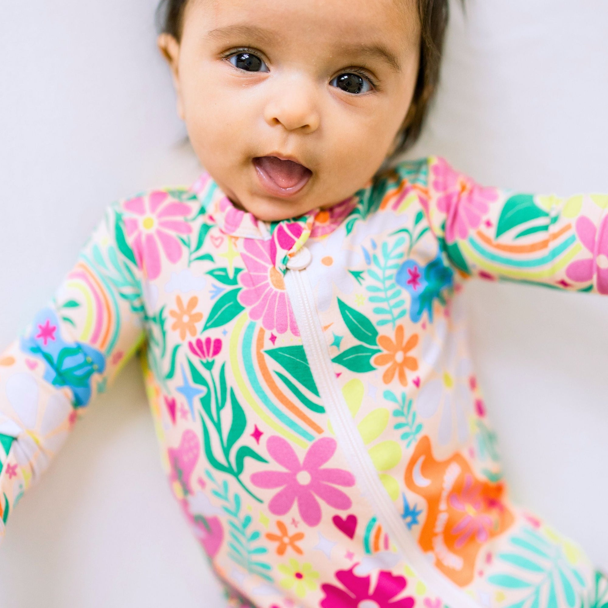 Zippered Footie | Rainbow Daisy Baby