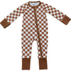 Bamboo Zip Romper | Rust Checkered Ribbed