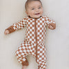 Bamboo Zip Romper | Rust Checkered Ribbed