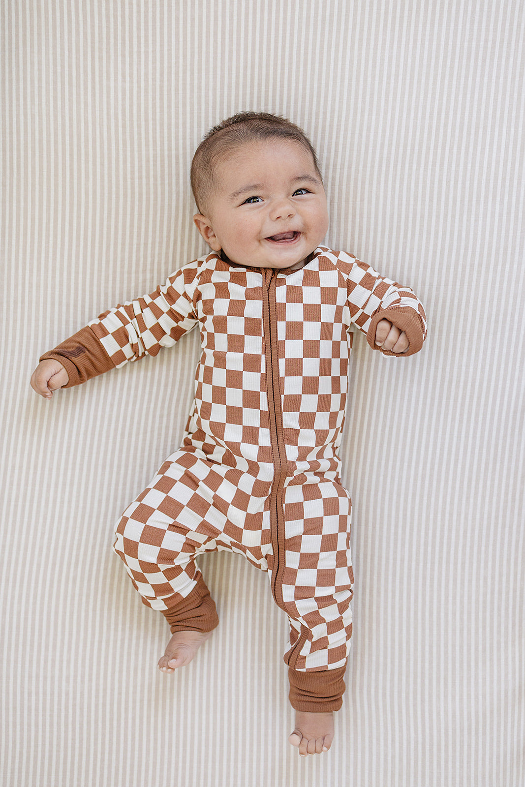 Bamboo Zip Romper | Rust Checkered Ribbed