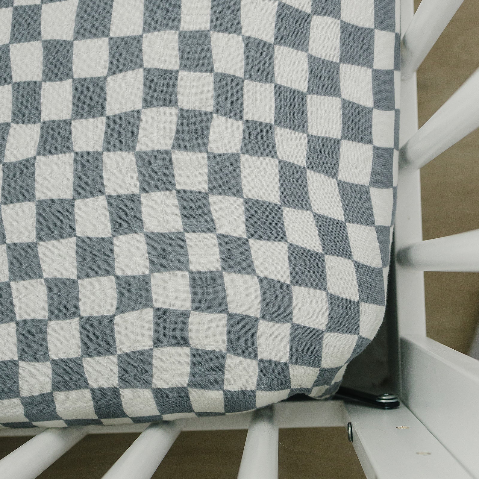 Muslin Crib Sheet | Dusty Blue Wavy Checkered