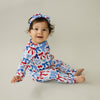 Bamboo Zip Romper  | Red-White & Bows