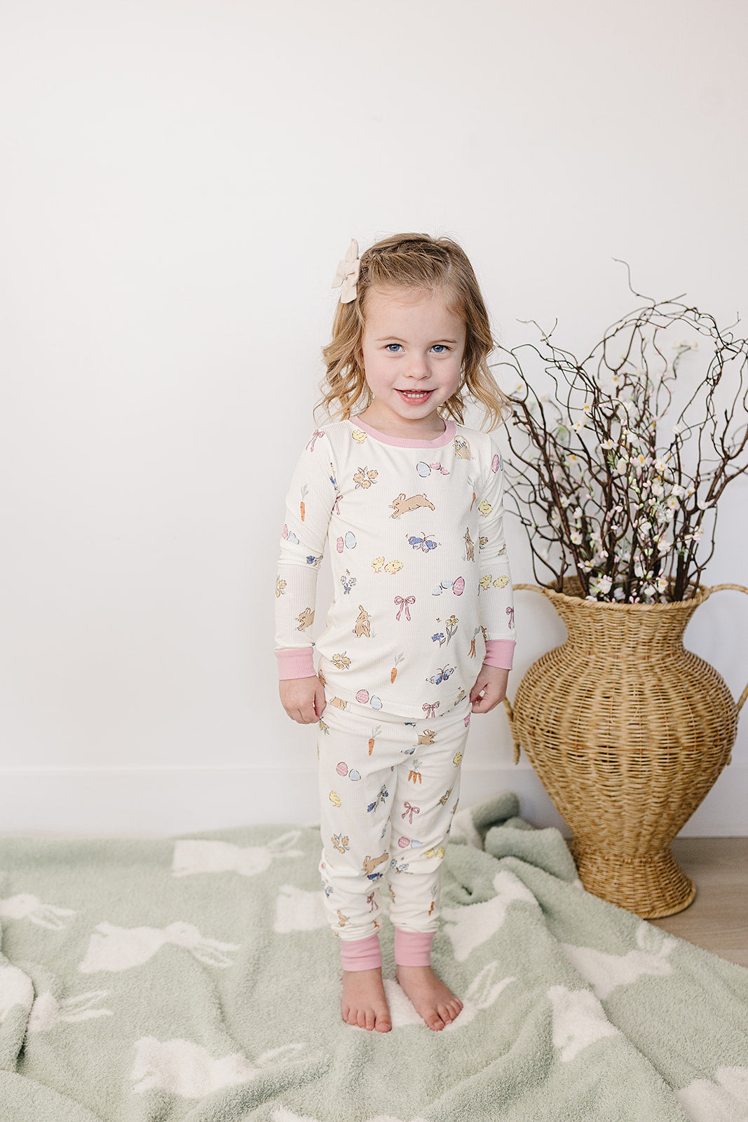 Two-Piece Pajama Set | Pink Bunny Ribbed
