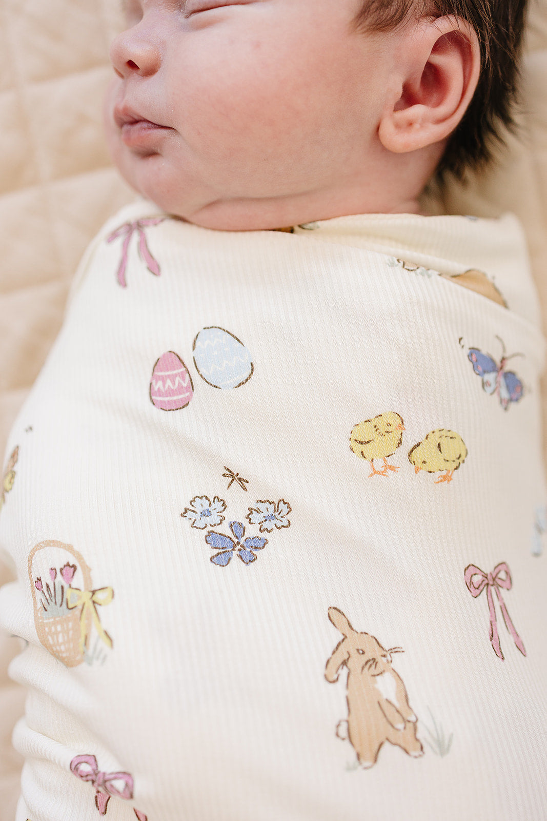 Stretchy Swaddle Blanket | Pink Bunny Ribbed
