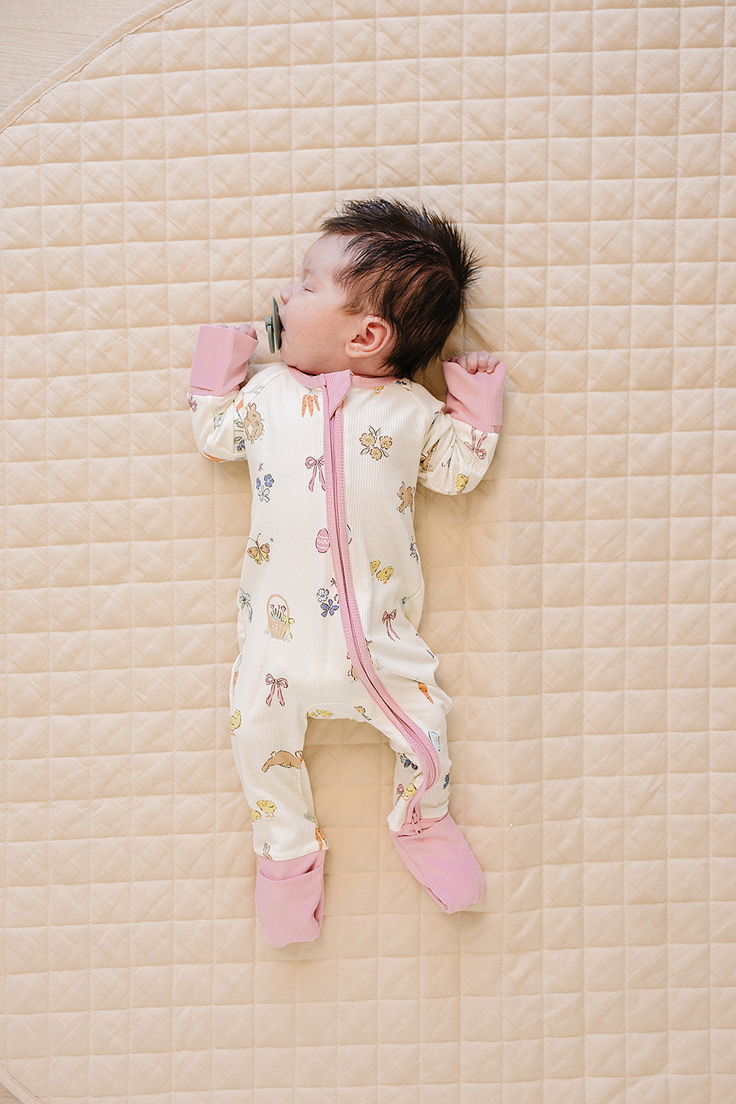 Bamboo Zip Romper | Pink Bunny Ribbed