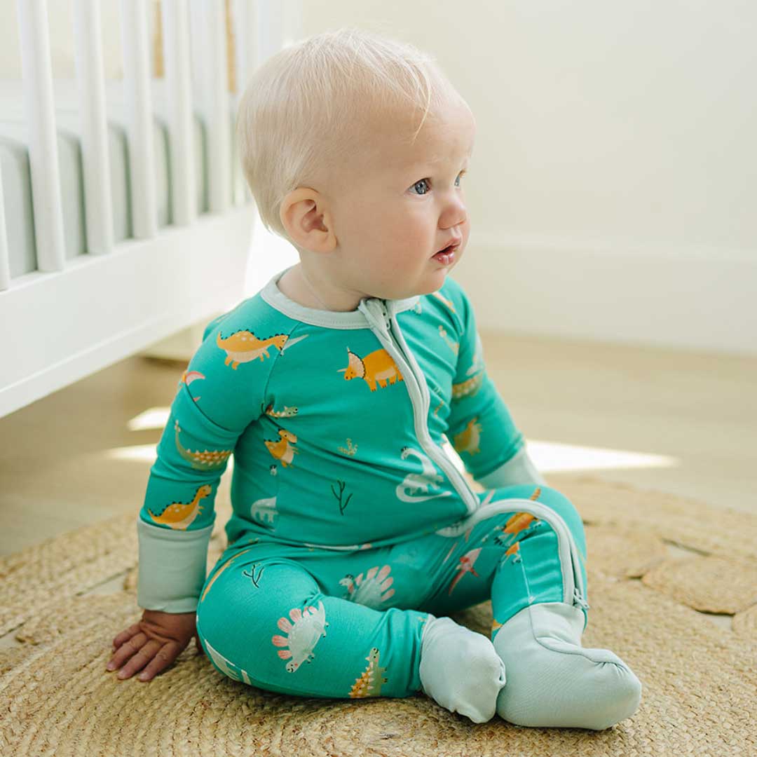 bamboo baby romper, bamboo baby clothes, convertible rompers, dinosaur baby pajamas, zippy sleeper