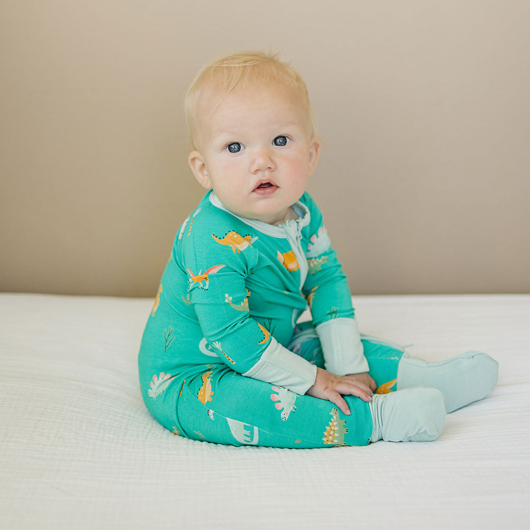 bamboo baby romper, bamboo baby clothes, convertible rompers, dinosaur baby pajamas, zippy sleeper