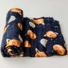 outer space muslin swaddle, bamboo baby blanket, space nursery decor
