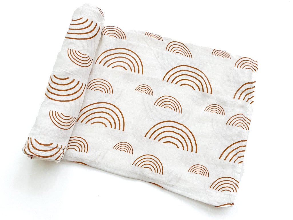 Muslin Swaddle Blanket | Caramel Rainbow