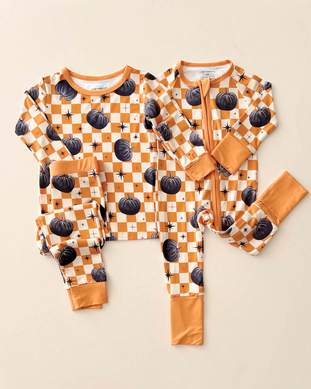 bamboo zip romper, pumpkin baby pajamas, halloween baby sleeper, fall baby pajamas