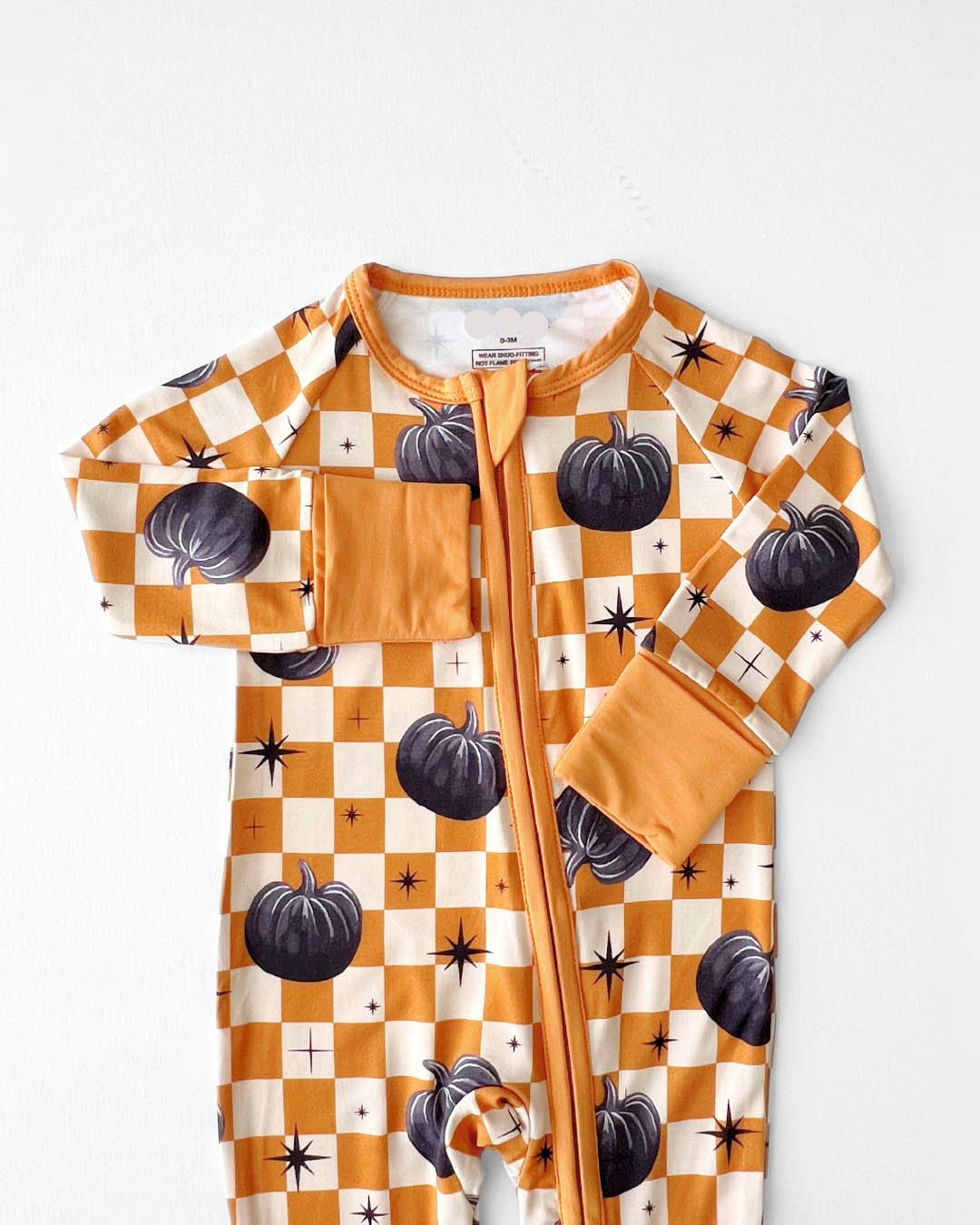 bamboo zip romper, pumpkin baby pajamas, halloween baby sleeper, fall baby pajamas
