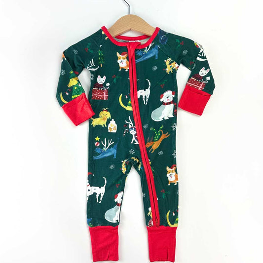 Convertible Zippered Romper in Christmas Puppy
